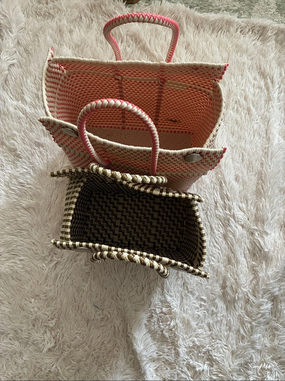Set of 2 BCG Woven Totes- Pink & Cream and Brown and Cream